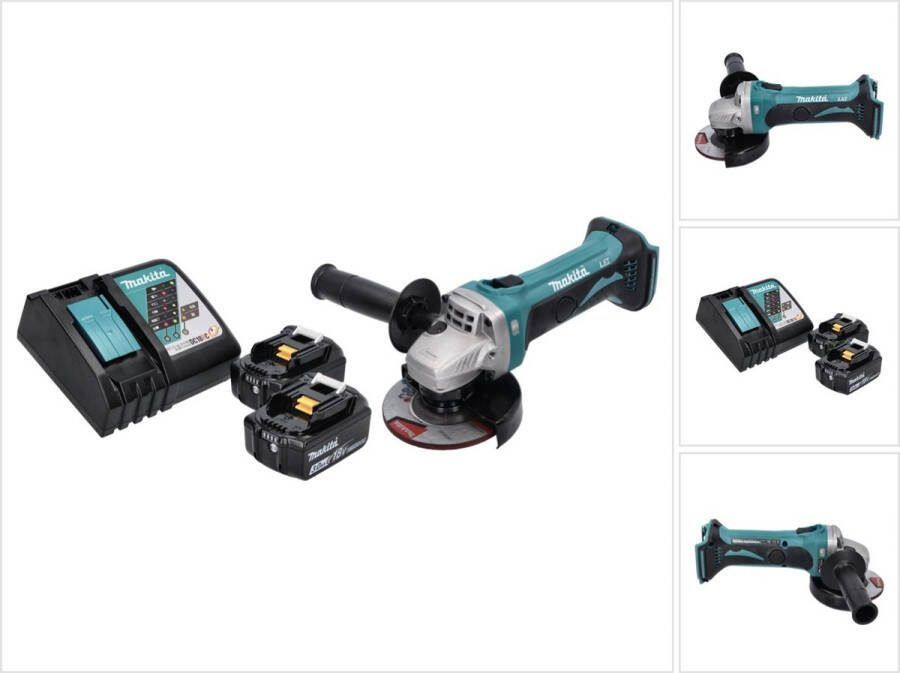 Makita DGA 452 RF accu haakse slijper 18 V 115 mm + 2x accu 3.0 Ah + lader