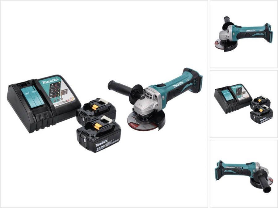 Makita DGA 452 RM accu haakse slijper 18 V 115 mm + 2x accu 4.0 Ah + lader