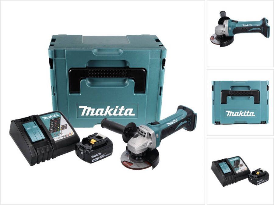Makita DGA 452 RM1J accu haakse slijper 18 V 115 mm + 1x accu 4.0 Ah + lader + Makpac