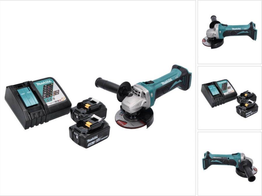 Makita DGA 452 RT accu haakse slijper 18 V 115 mm + 2x accu 5.0 Ah + lader