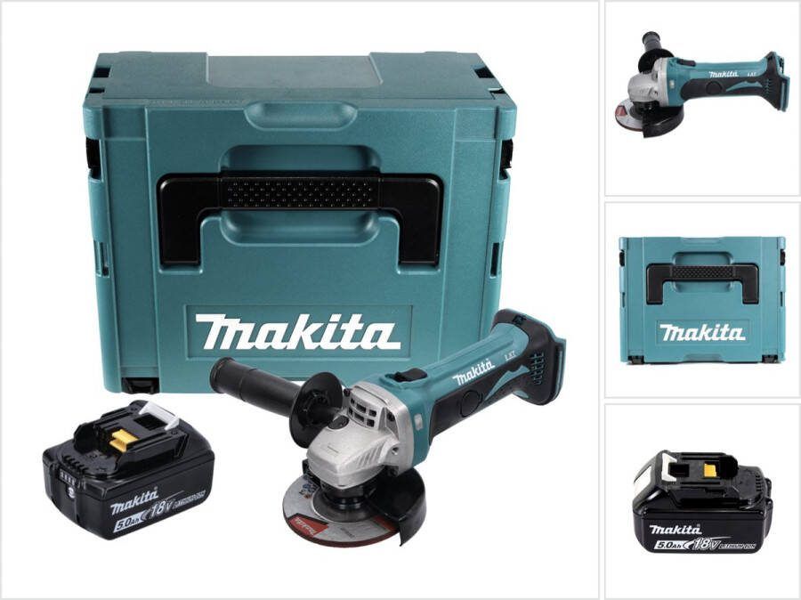 Makita DGA 452 T1J accu haakse slijper 18 V 115 mm + 1x oplaadbare accu 5.0 Ah + Makpac zonder lader