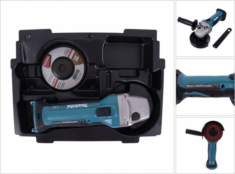 Makita DGA 452 ZE accu haakse slijper 18V 115mm solo + 1x passend inzetstuk voor Makpac ( 837632-8 ) zonder accu zonder lader