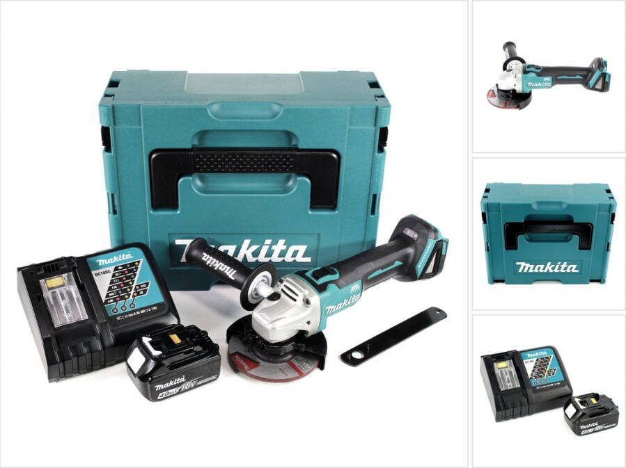 Makita DGA 504 RM1J accu haakse slijper 18V 125mm borstelloos + 1x accu 4.0Ah + lader + Makpac