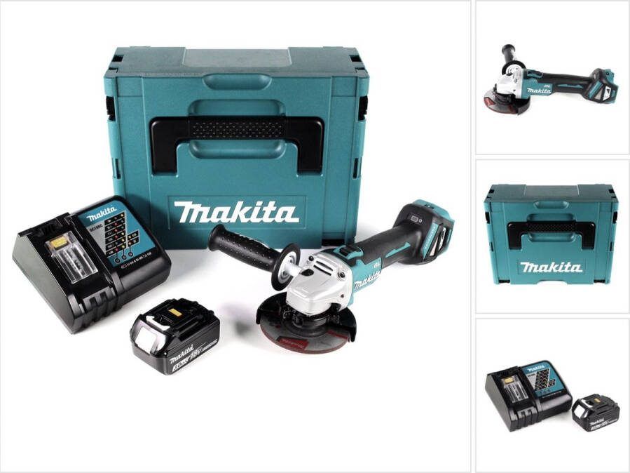 Makita DGA 511 RF1J accu haakse slijper 18V 125mm borstelloos + 1x oplaadbare accu 3.0Ah + lader + Makpac
