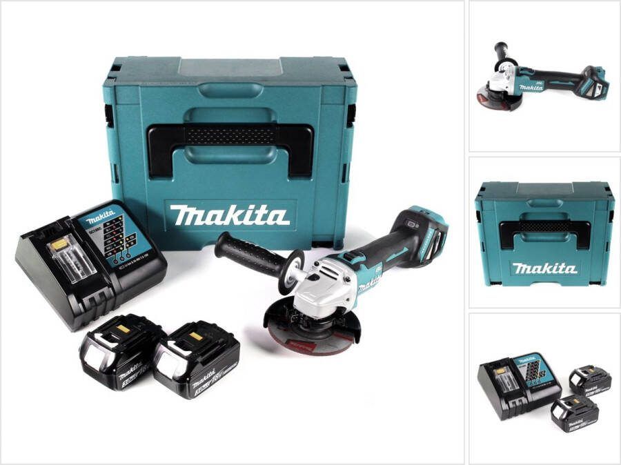 Makita DGA 511 RFJ accu haakse slijper 18V 125mm borstelloos + 2x accu 3.0Ah + lader + Makpac