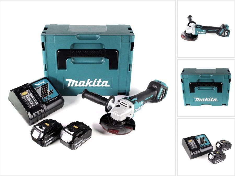 Makita DGA 511 RMJ accu haakse slijper 18V 125mm borstelloos + 2x accu 4.0Ah + lader + Makpac