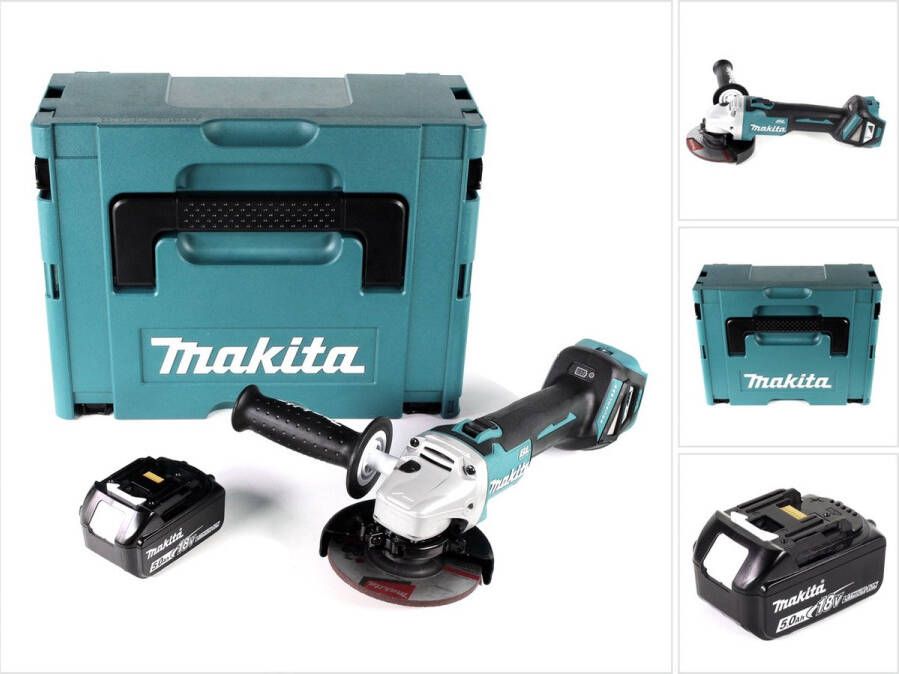 Makita DGA 511 T1J accu haakse slijper 18V 125mm borstelloos + 1x oplaadbare accu 5.0Ah + Makpac zonder lader