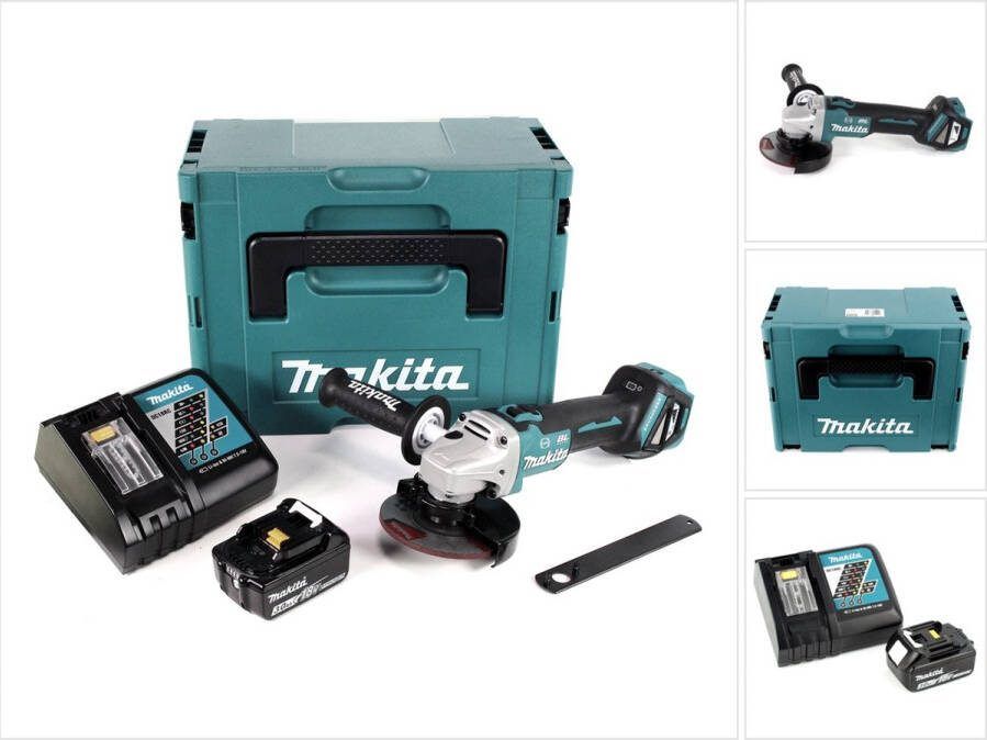 Makita DGA 513 RF1J accu haakse slijper 18V 125mm borstelloos + 1x oplaadbare accu 3.0Ah + lader + Makpac
