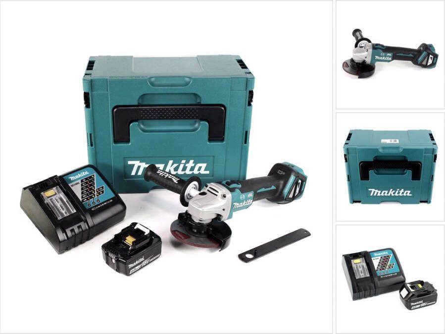 Makita DGA 513 RM1J accu haakse slijper 18V 125mm borstelloos + 1x accu 4.0Ah + lader + Makpac