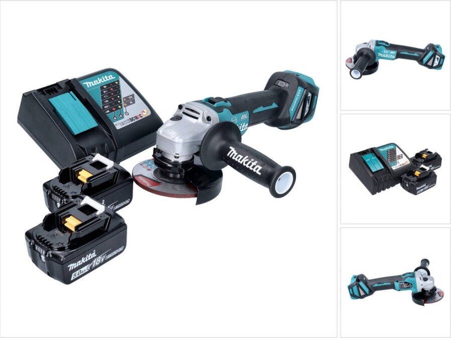 Makita DGA 513 RT accu haakse slijper 18 V 125 mm borstelloos + 2x accu 5.0 Ah + lader