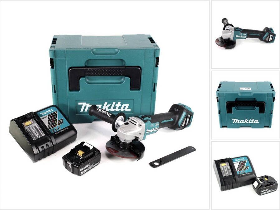 Makita DGA 513 RT1J accu haakse slijper 18V 125mm borstelloos + 1x oplaadbare accu 5.0Ah + lader + Makpac