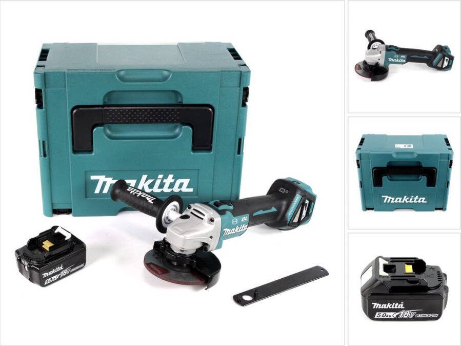 Makita DGA 513 T1J accu haakse slijper 18V 125mm borstelloos + 1x oplaadbare accu 5.0Ah + Makpac zonder lader