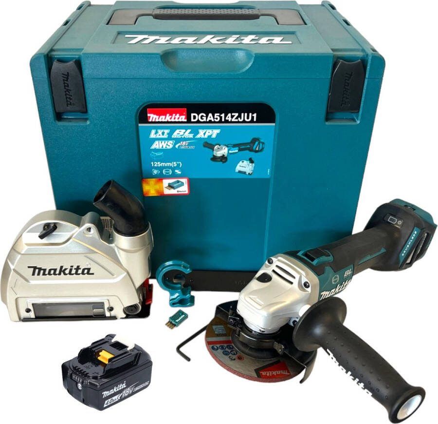 Makita DGA 514 M1JU1 Snoerloze haakse slijper 18 V 125 mm borstelloos + 1x oplaadbare accu 4.0 Ah + Makpac zonder lader