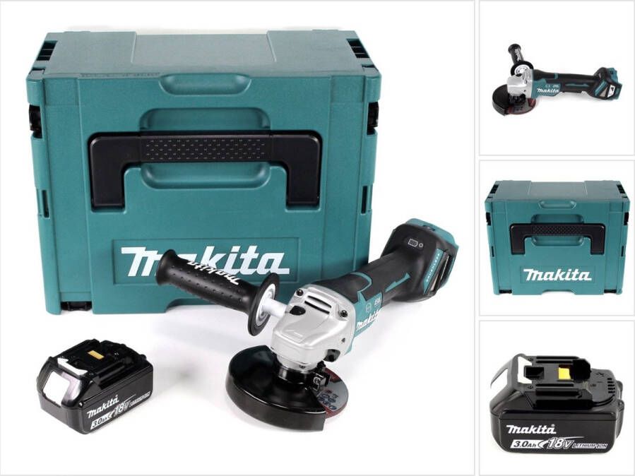 Makita DGA 517 F1J Snoerloze haakse slijper 18 V 125 mm borstelloos + 1x oplaadbare accu 3.0 Ah + Makpac zonder lader