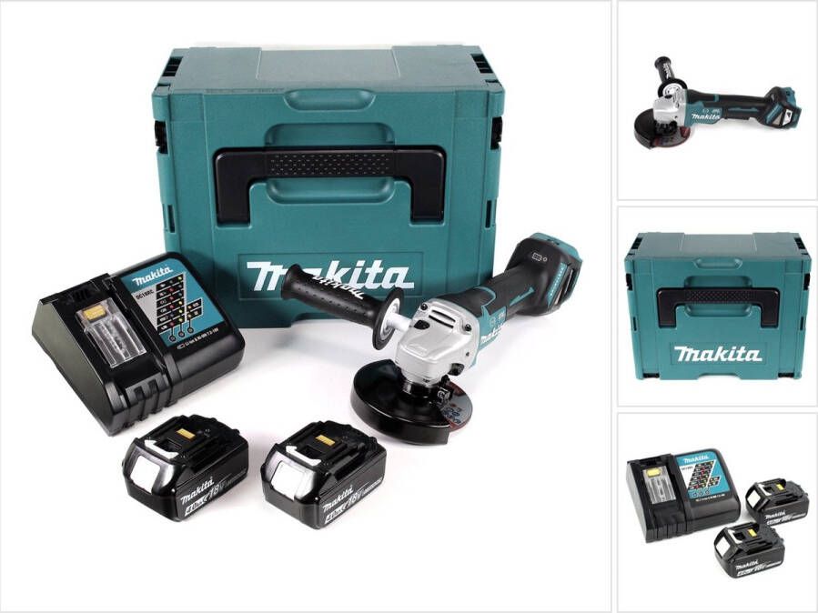 Makita DGA 517 RMJ accu haakse slijper 18 V 125 mm borstelloos + 2x accu 4.0 Ah + lader + Makpac