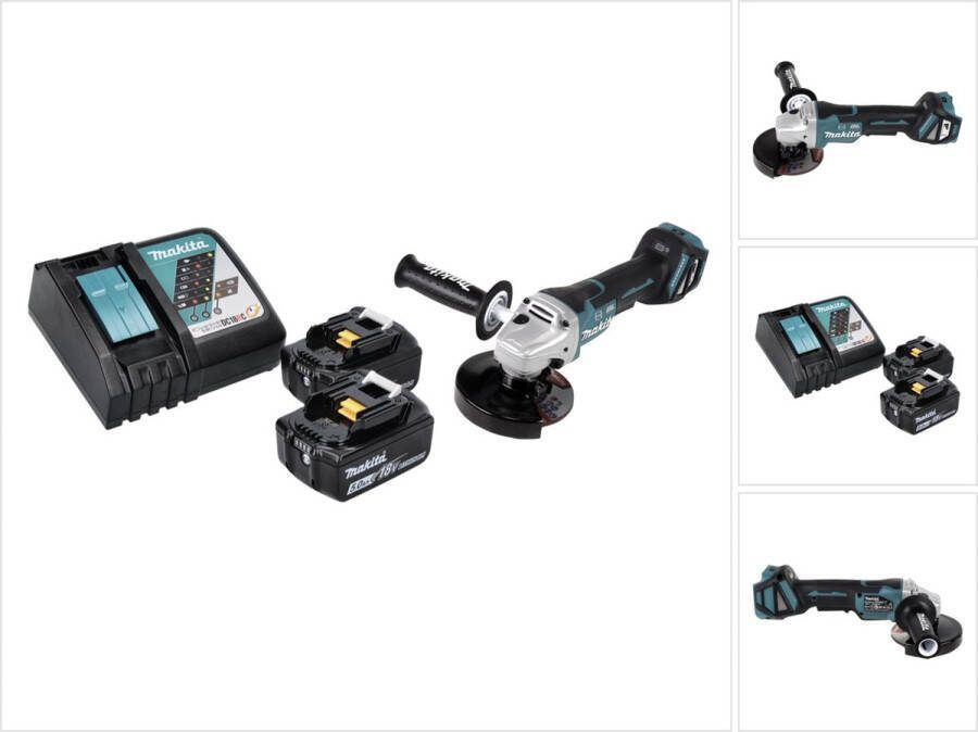 Makita DGA 517 RT accu haakse slijper 18 V 125 mm borstelloos + 2x accu 5.0 Ah + lader