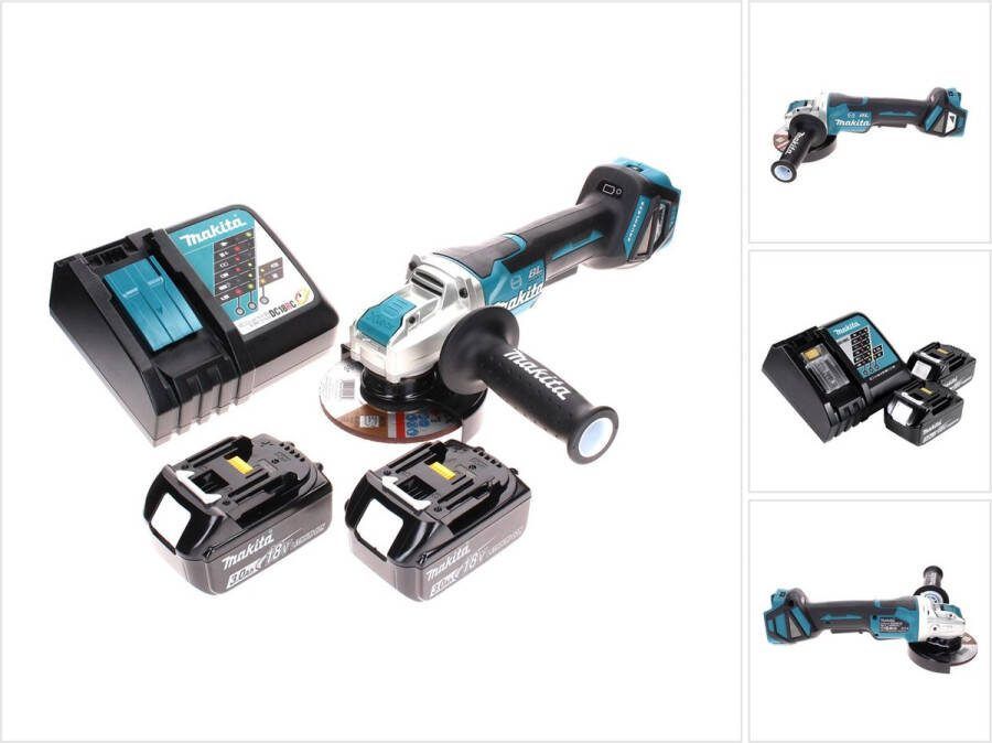 Makita DGA 519 RF accu haakse slijper 18 V 125 mm Brushless X-Lock + 2x accu 3.0 Ah + lader