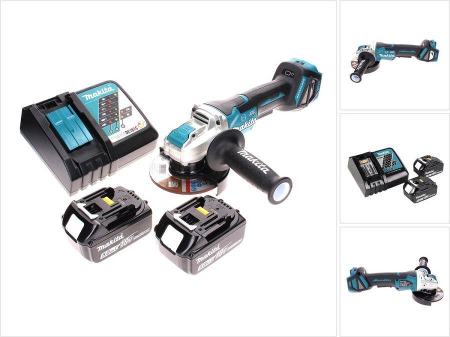 Makita DGA 519 RT accu haakse slijper 18 V 125 mm Brushless X-Lock + 2x accu 5.0 Ah + lader
