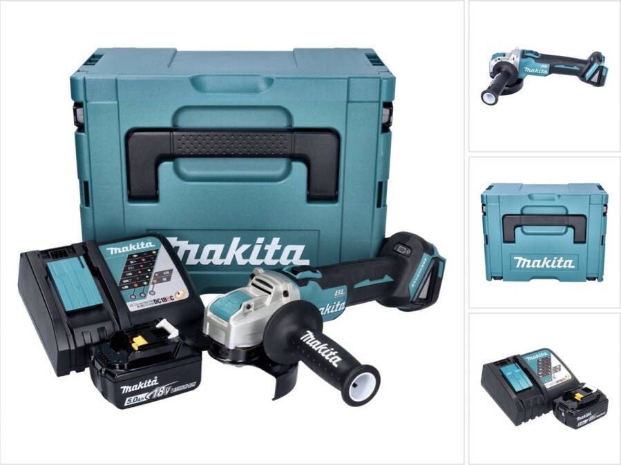 Makita DGA 521 RT1X1J Accu haakse slijper 18 V 125 mm X-LOCK Brushless + 1x oplaadbare accu 5.0 Ah + lader + Makpac