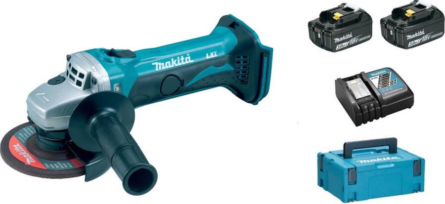 Makita DGA452RFJ 18V Li-ion Accu haakse slijper set (2x 3.0Ah accu) in Mbox 115mm