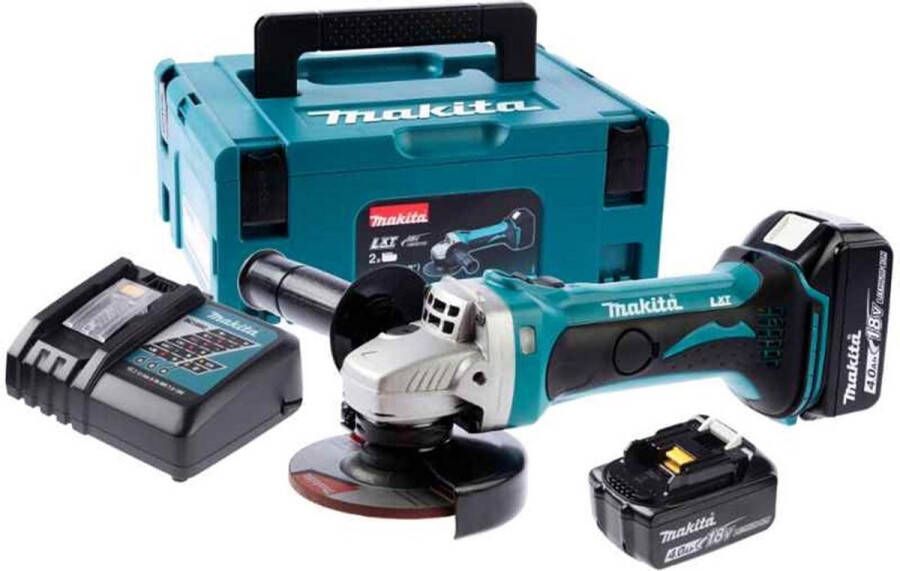 Makita DGA452RMJ 18V Li-ion Accu haakse slijper set (2x 4.0Ah accu) in Mbox 115mm