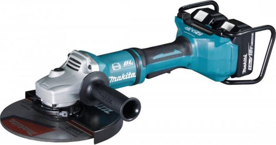 Makita DGA900PT2 36V (2x 18V) Li-Ion accu Haakse slijper set (2x 5.0Ah accu) in koffer 230mm koolborstelloos