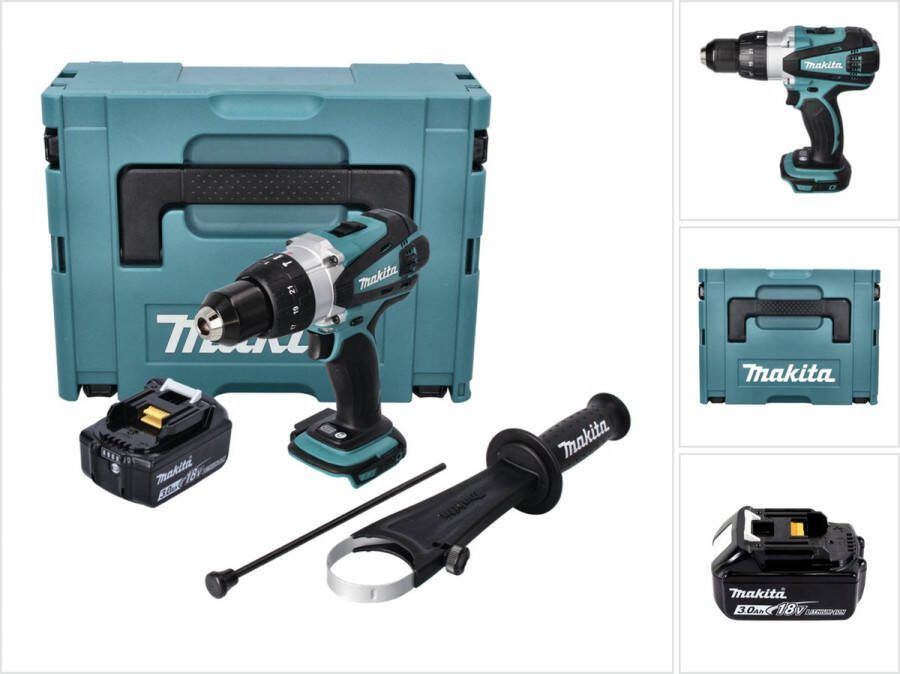 Makita DHP 458 F1J accu klopboormachine 18 V 91 Nm + 1x accu 3.0 Ah + Makpac zonder lader