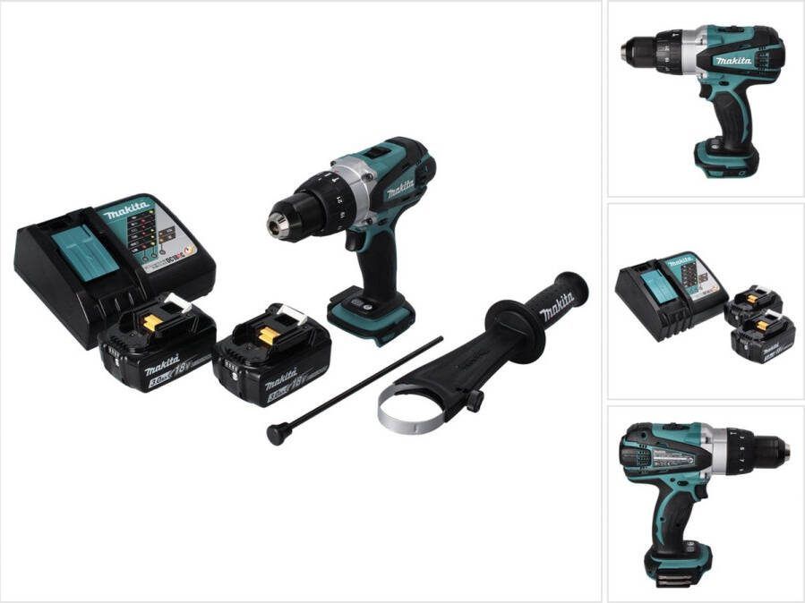 Makita DHP 458 RF accu klopboormachine 18 V 91 Nm + 2x accu 3.0 Ah + lader