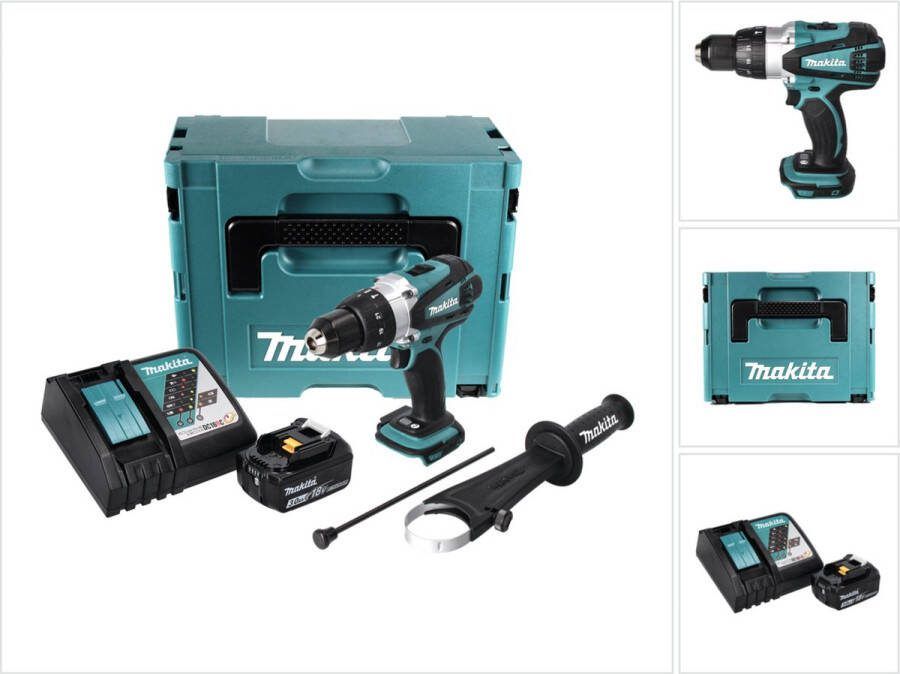 Makita DHP 458 RF1J accu klopboormachine 18 V 91 Nm + 1x oplaadbare accu 3.0 Ah + lader + Makpac