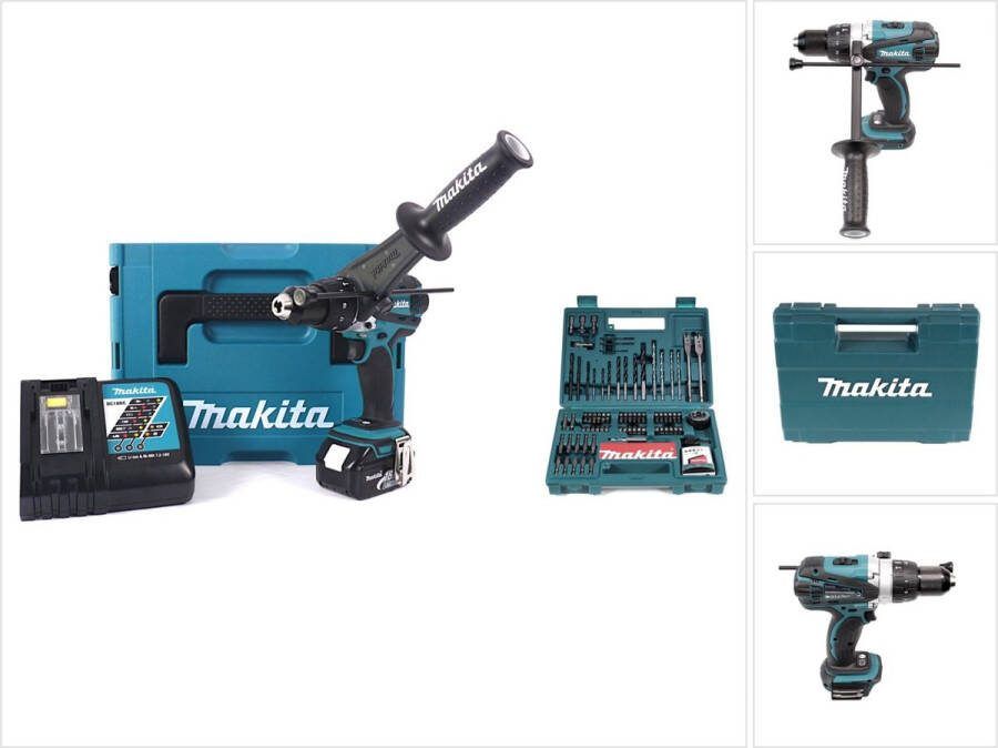 Makita DHP 458 RF1J accu klopboormachine 18V 91Nm + 1x 3.0Ah accu + lader + 100-delige bits & boren set