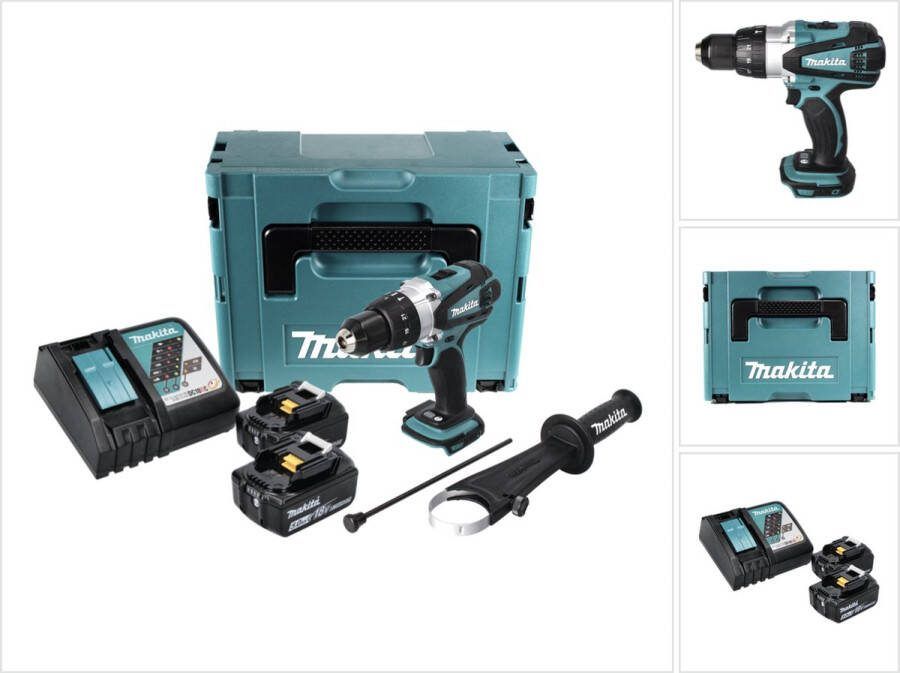 Makita DHP 458 RTJ accu klopboormachine 18 V 91 Nm + 2x accu 5.0 Ah + lader + Makpac