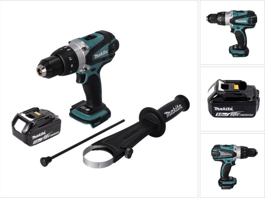 Makita DHP 458 T1 accu klopboormachine 18 V 91 Nm + 1x oplaadbare accu 5.0 Ah zonder oplader