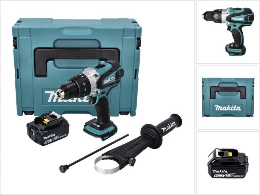 Makita DHP 458 T1J accu klopboormachine 18 V 91 Nm + 1x oplaadbare accu 5.0 Ah + Makpac zonder oplader