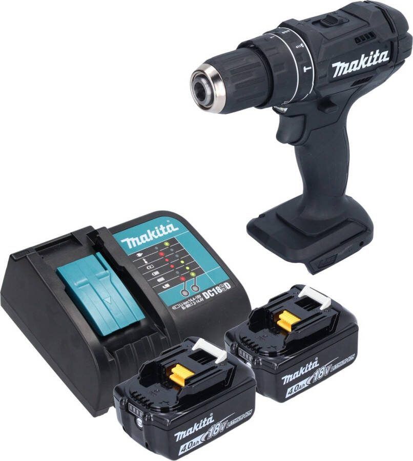 Makita DHP 482 SMB accu klopboormachine 18 V 62 Nm zwart + 2x accu 4.0 Ah + lader