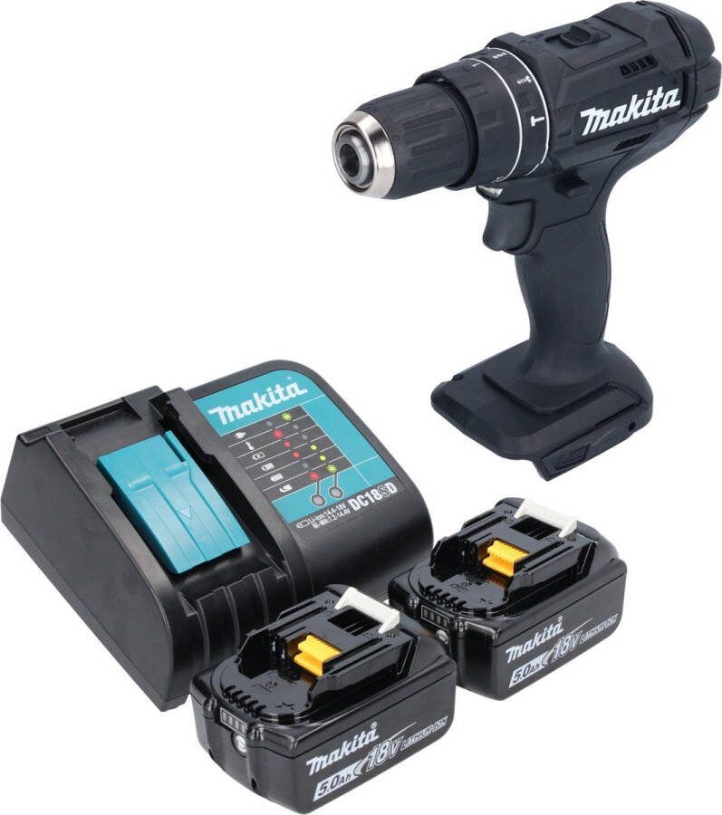 Makita DHP 482 STB accu klopboormachine 18 V 62 Nm zwart + 2x accu 5.0 Ah + lader
