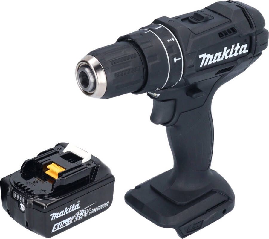 Makita DHP 482 T1B Accu klopboormachine 18 V 62 Nm Zwart + 1x oplaadbare accu 5.0 Ah zonder oplader