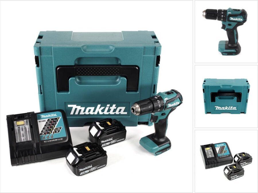 Makita DHP 483 RFJ accu klopboormachine 18V 40Nm + 2x 3.0 Ah accu + lader + Makpac