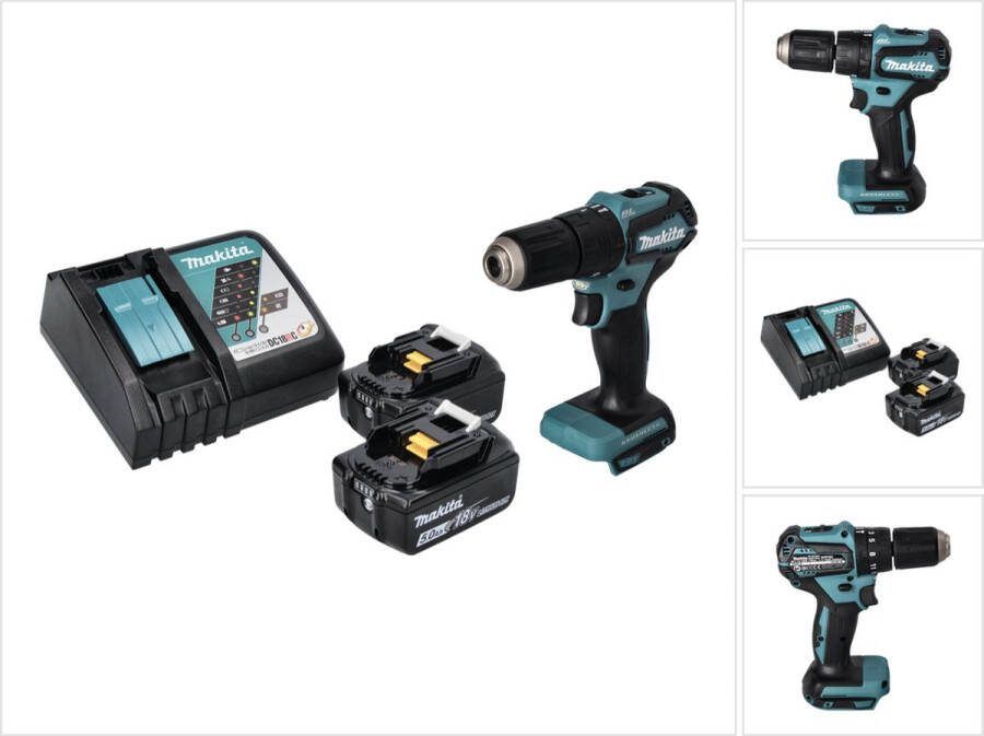 Makita DHP 483 RT accu klopboormachine 18 V 40 Nm borstelloos + 2x accu 5.0 Ah + lader