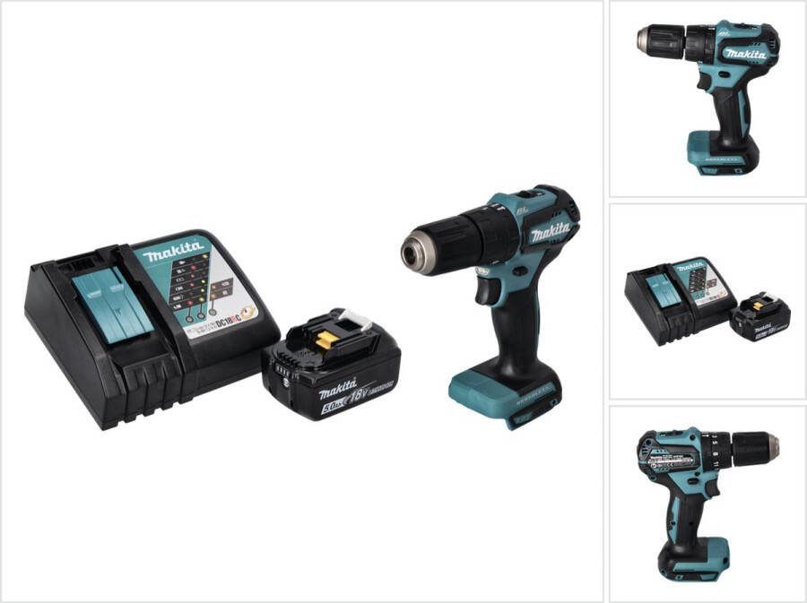 Makita DHP 483 RT1 accu klopboormachine 18 V 40 Nm borstelloos + 1x oplaadbare accu 5.0 Ah + lader