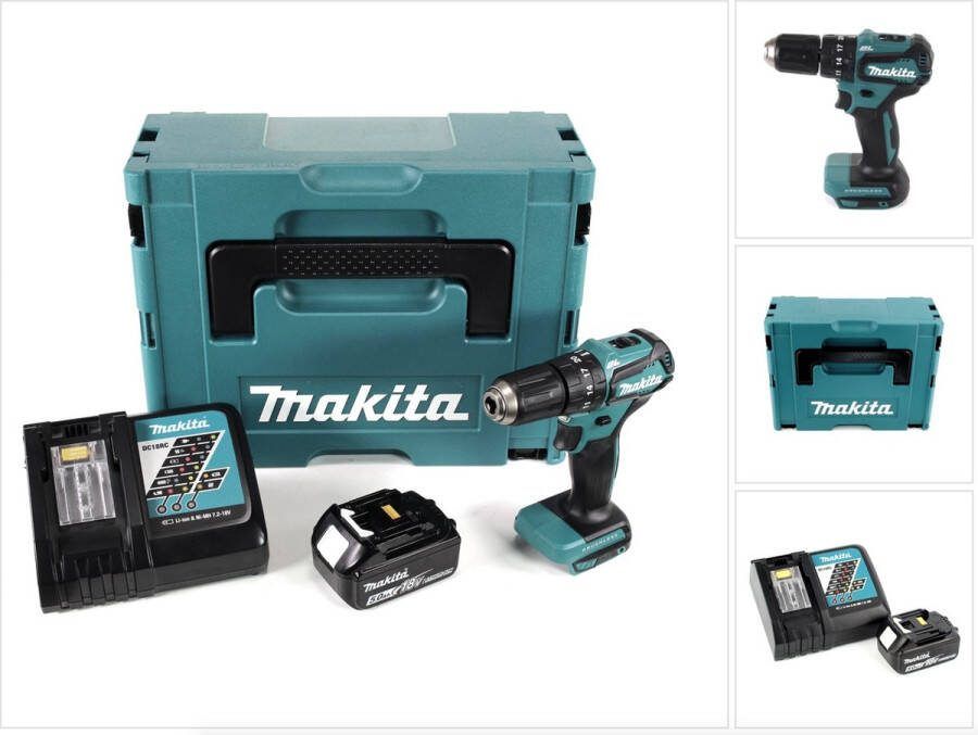 Makita DHP 483 RT1J accu klopboormachine 18V 40Nm in Makpac + 1x 5.0 Ah accu + lader