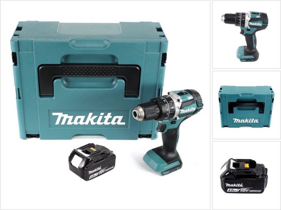 Makita DHP 484 M1J accu klopboormachine 18 V 54 Nm borstelloos + 1x oplaadbare accu 4.0 Ah + Makpac zonder oplader