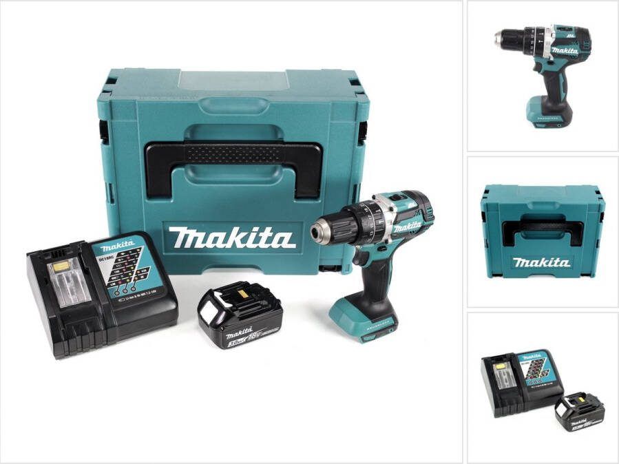 Makita DHP 484 RF1J 18V Li-ion accu klopboormachine in Makpac incl. 1x 3.0 Ah accu en lader