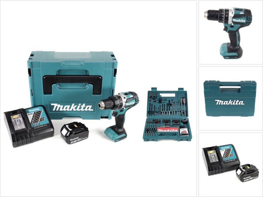 Makita DHP 484 RF1J 18V Li-ion accu klopboormachine in Makpac incl. 3.0 Ah accu en lader + B-53811 100-delige bits & boren set