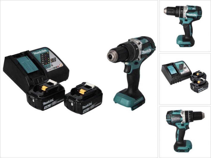 Makita DHP 484 RM accu klopboormachine 18 V 54 Nm borstelloos + 2x accu 4.0 Ah + lader