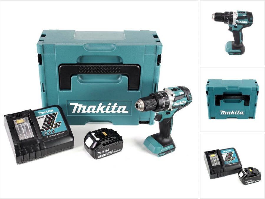 Makita DHP 484 RM1J 18V Brushless Li-Ion accu klopboormachine in Makpac incl. 1x BL 1840 B 4.0 Ah accu en DC18RC lader