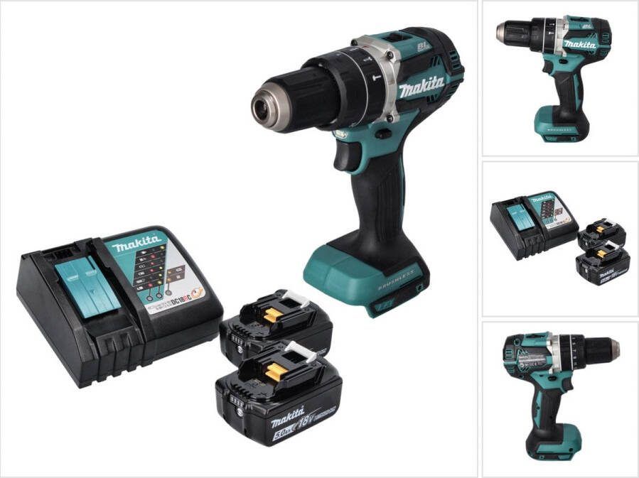 Makita DHP 484 RT accu klopboormachine 18 V 54 Nm borstelloos + 2x accu 5.0 Ah + lader