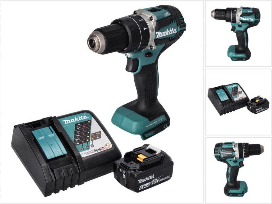 Makita DHP 484 RT1 accu klopboormachine 18 V 54 Nm borstelloos + 1x oplaadbare accu 5.0 Ah + lader