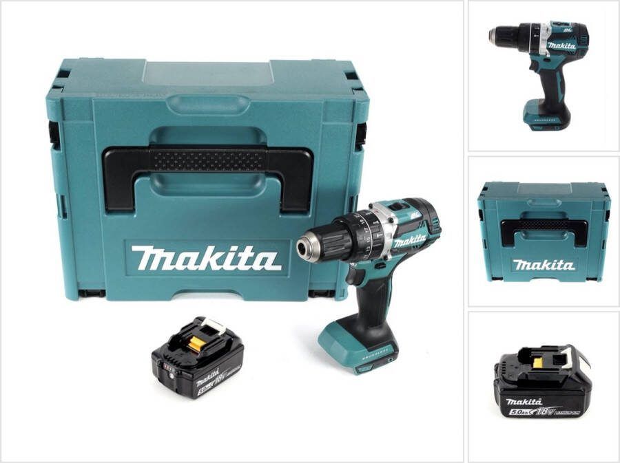 Makita DHP 484 T1J accu klopboormachine 18 V 54 Nm borstelloos + 1x oplaadbare accu 5.0 Ah + Makpac zonder oplader