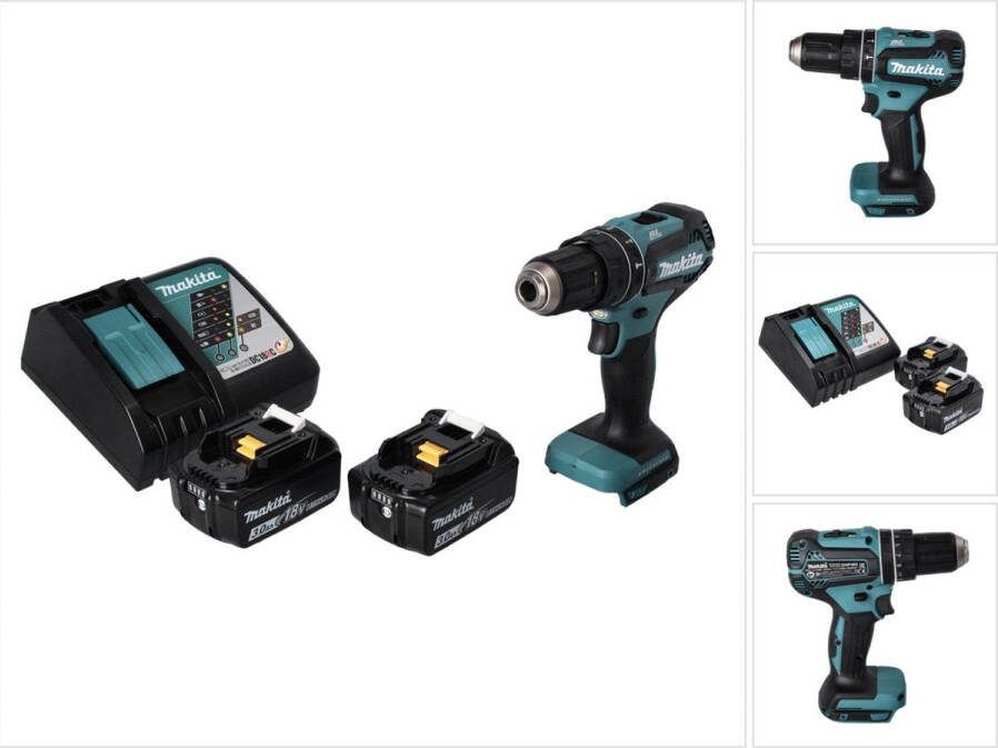 Makita DHP 485 RF accu klopboormachine 18 V 50 Nm borstelloos + 2x accu 3.0 Ah + lader
