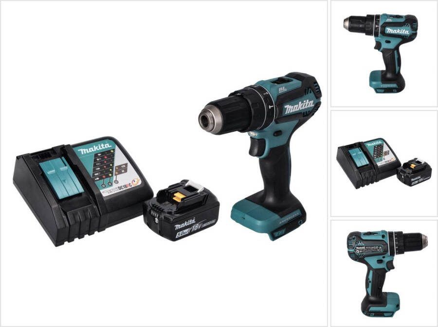 Makita DHP 485 RT1 accu klopboormachine 18 V 50 Nm borstelloos + 1x oplaadbare accu 5.0 Ah + lader
